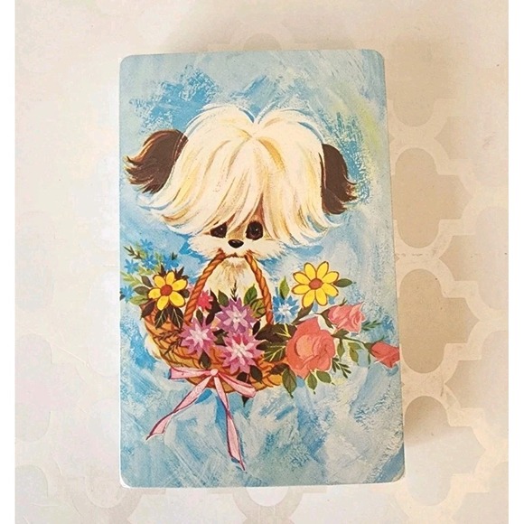Other - Vtg NOS Playing Cards Puppy Dog w/ Basket Of Flowers Kitschy Cute Blue Sealed